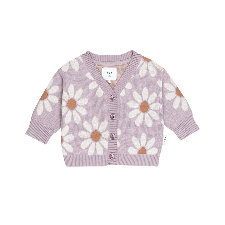 Huxbaby: Knit Cardi Daisy Jacquard Lilac