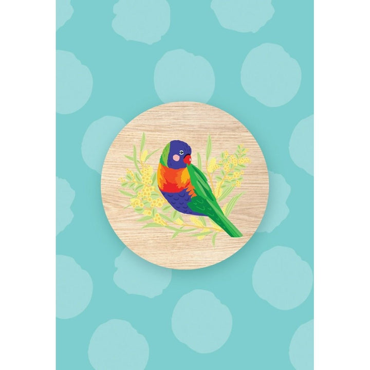Aero Images: Wooden Magnet Greeting Card  Rainbow Lorikeet