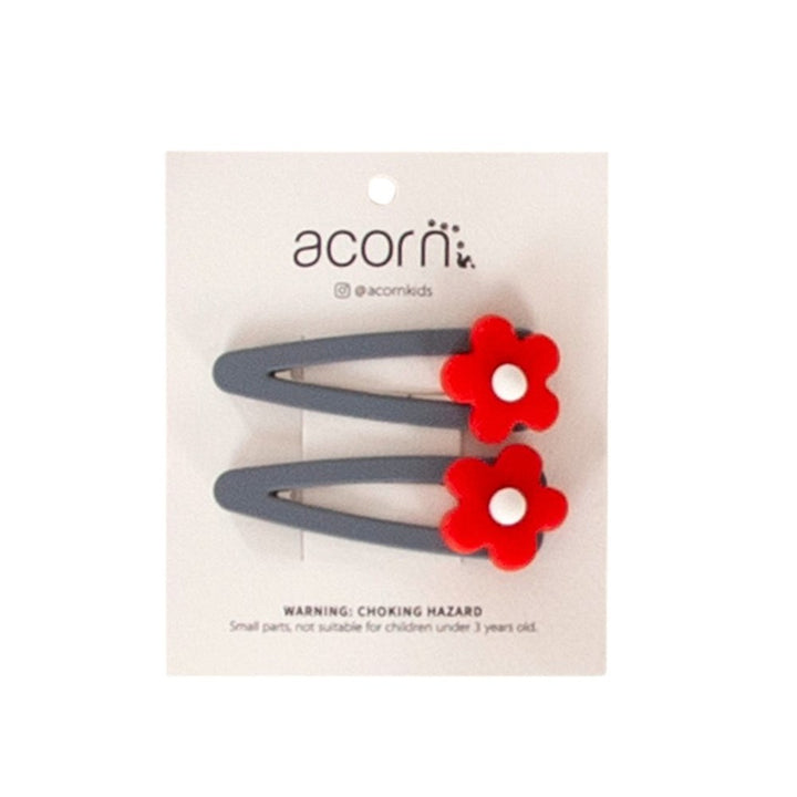 Acorn Kids: Daisy Hair Clip Red and Grey