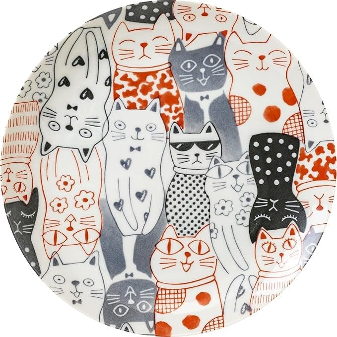 Awasaka: Downtown Cats- Dinner Plate Red
