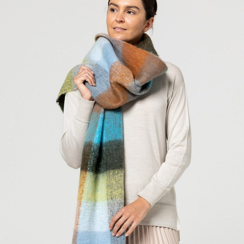Indus Design: Scarf Alps Blue Tan Check