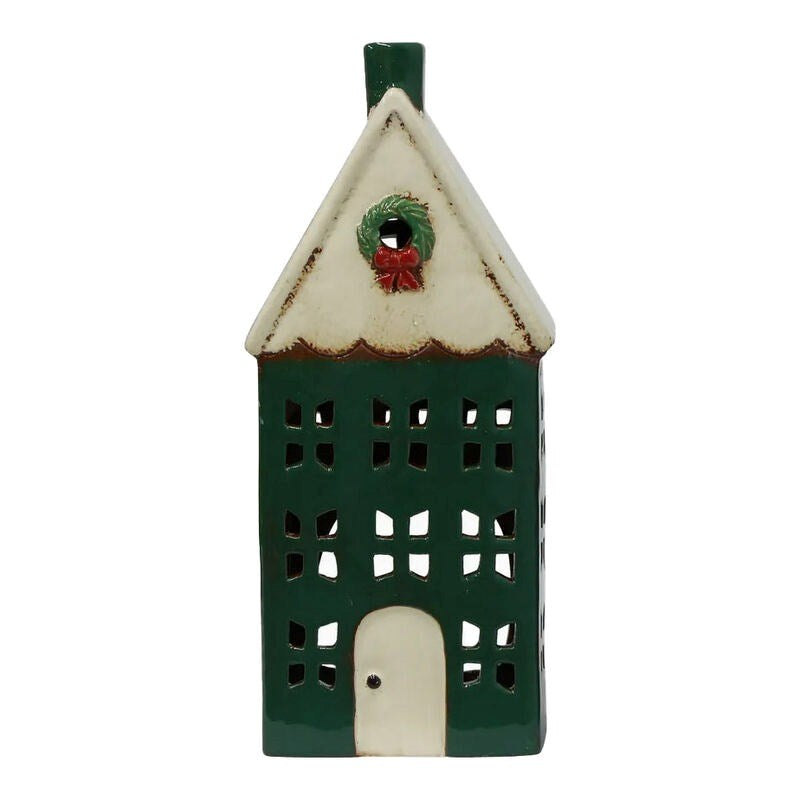 Christmas Tea Light House Green with Wreath Large