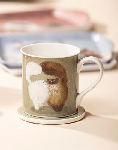 Ashdene Kim's Cats Double Puff Mug & Coaster Set