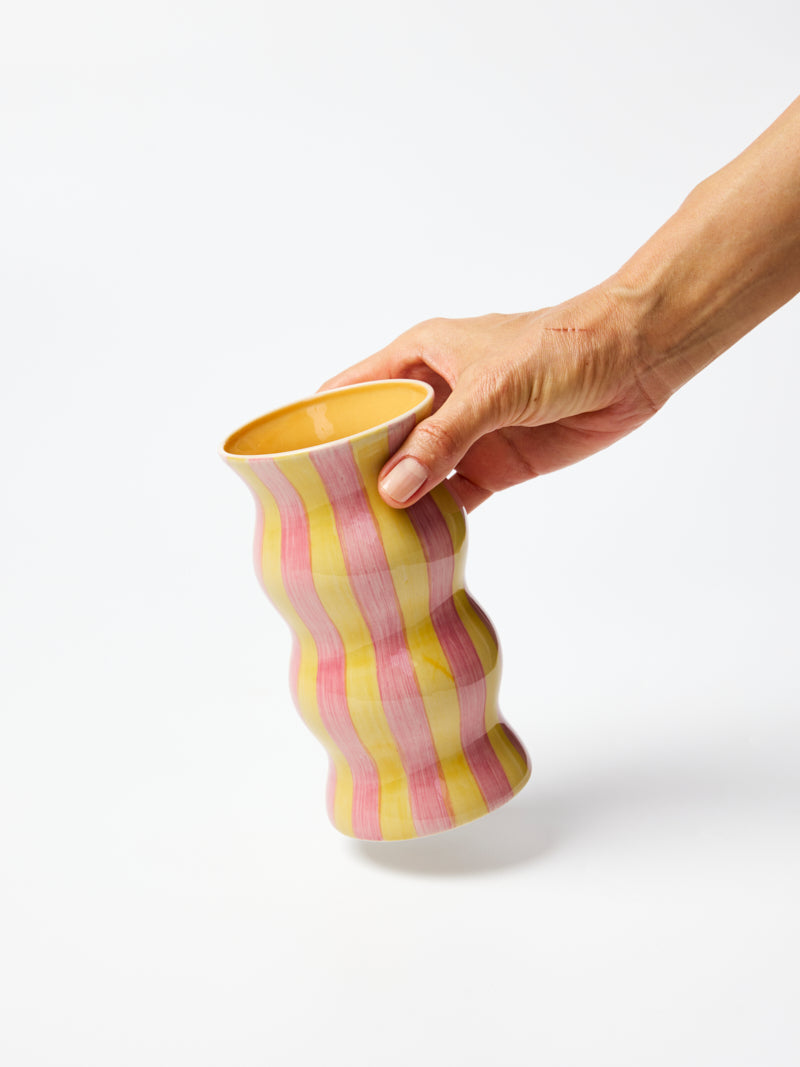 Jones & Co Palma Vase - Yellow Pink Stripe