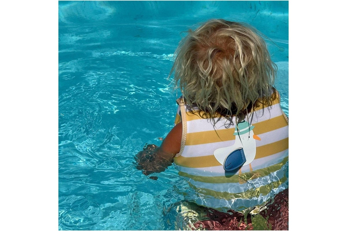 Sunnylife Kids Swim Vest - Sammy The Seagull Mustard Stripe ages 1-2 years