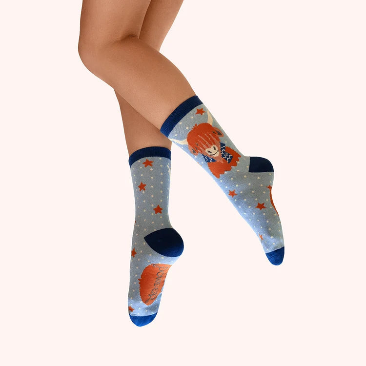 Powder Highland Cow Socks