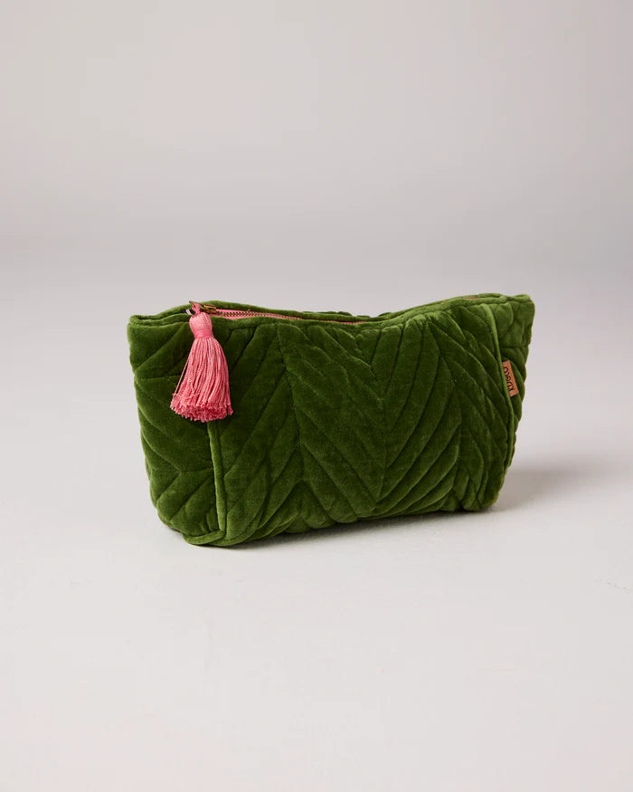 Kip & Co: Moss Stripe Velvet Toiletry Bag