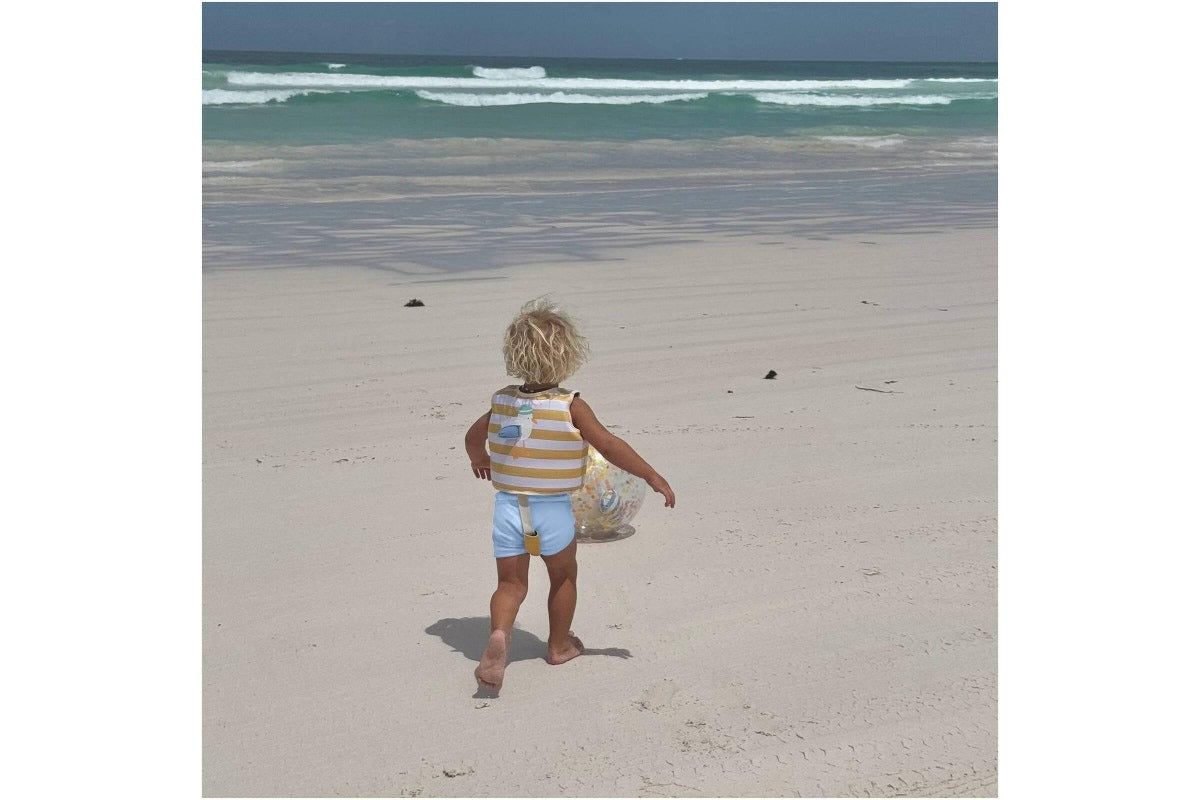 Sunnylife Kids Swim Vest - Sammy The Seagull Mustard Stripe ages 1-2 years