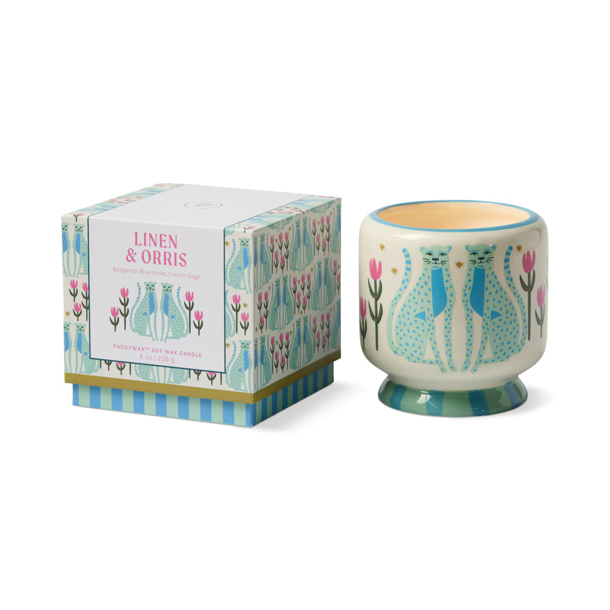 Paddywax Blue Cheetahs Ceramic Candle - Linen & Orris