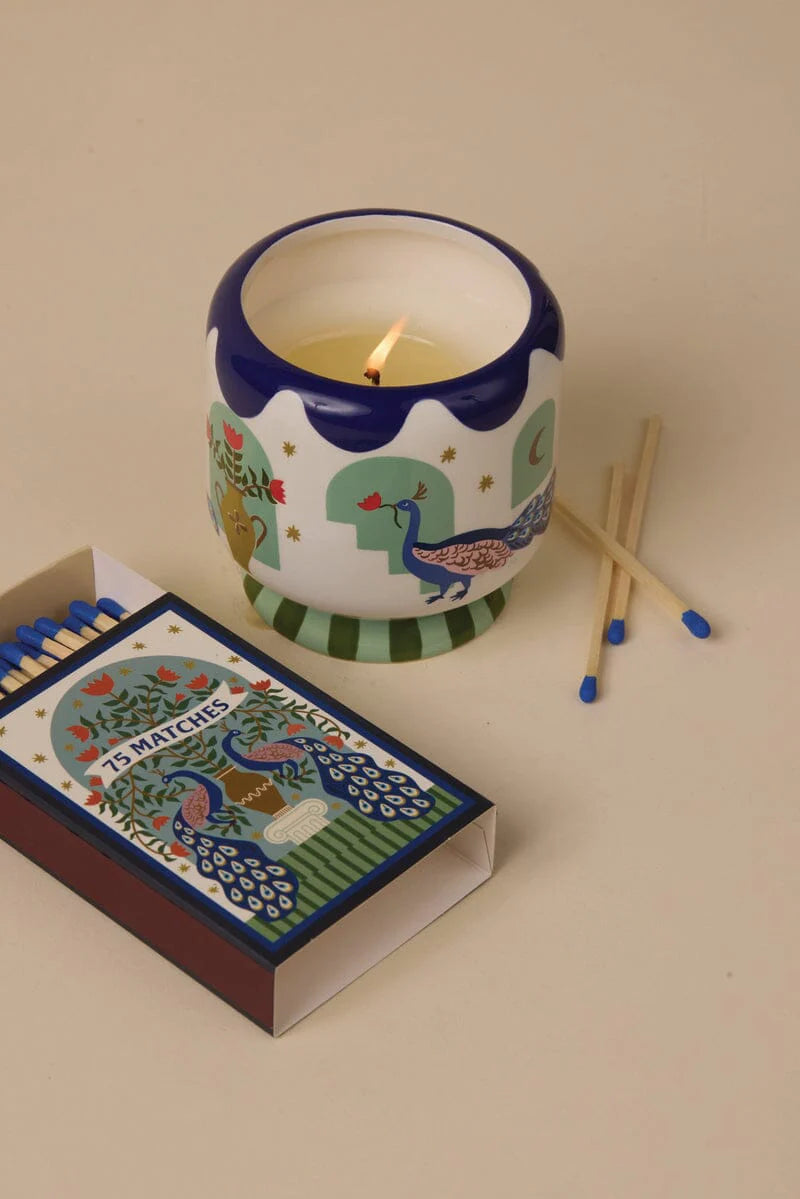 Paddywax: A Dopo 8oz Peacock Ceramic Candle - Misted Lime