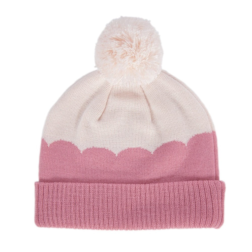Acorn kids: Scalloped Merino Kid Beanie Pink