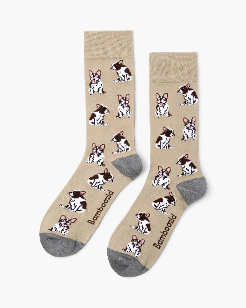 Mens French Bulldog  Bamboo Sock - Sand