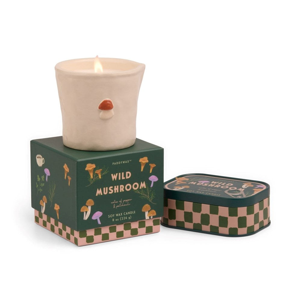 Paddywax: Bistro Mushroom Embossed Ceramic Candle - Wild Mushroom Boxed
