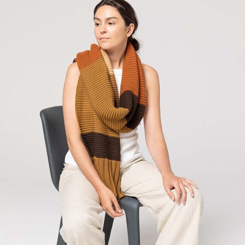 Indus Design: Scarf Bold Stripe Knit Bronze Choc Rust
