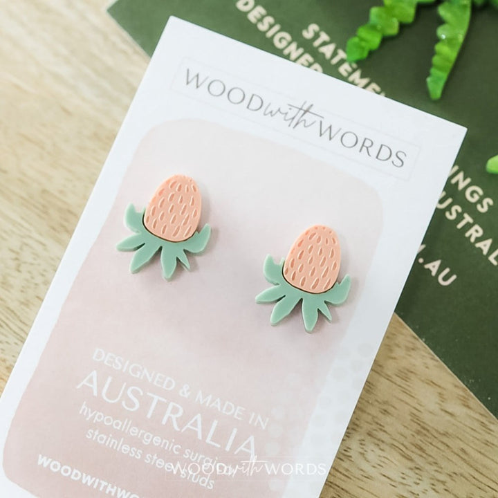 Wood With Words: Acrylic Stud Banksia Flower Earrings