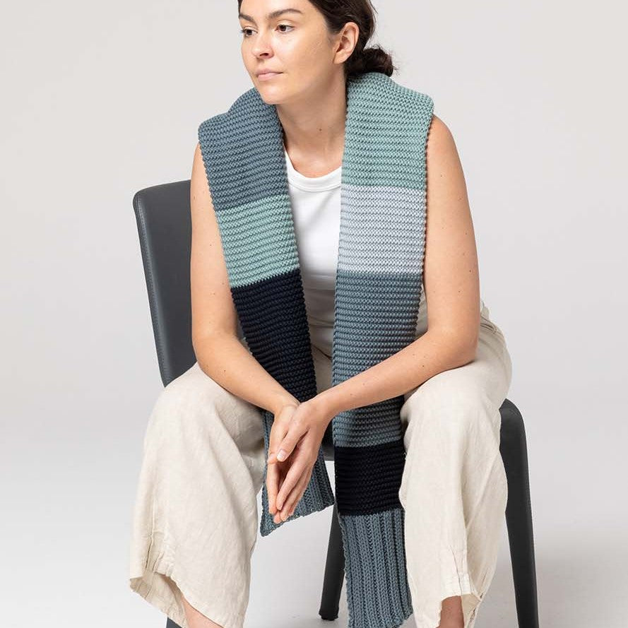 Indus Design: Scarf Bold Stripe Knit Indigo Denim Ocean