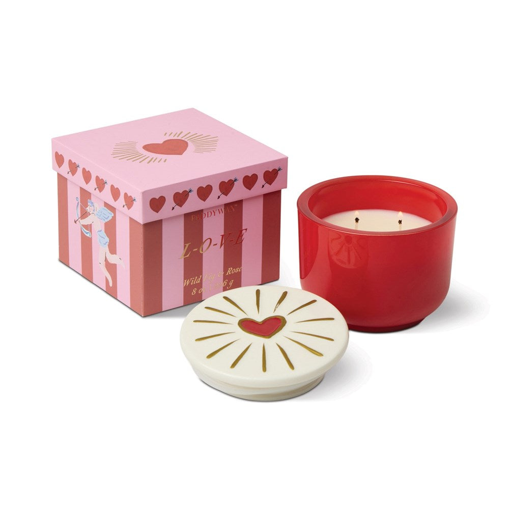 Paddywax: Charmed Red Glass Candle with Embossed Heart Ceramic Lid - Wild Fig & Rose