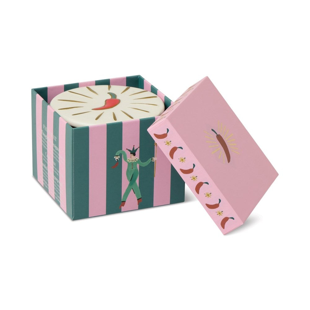 Paddywax: Charmed Green Glass Candle with Embossed Chili Ceramic Lid & Printed Box - Chili Pepper & Mango