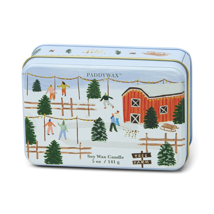 Paddywax: Holiday Tin With Tree Farm Scene - Vanilla Bean, Tabac & Pine