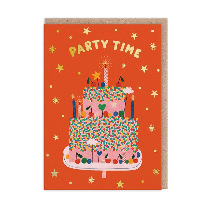 Ohh Deer: Foil Greeting Card Party Time Red Cake