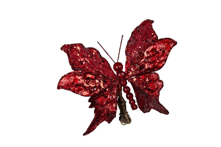 Christmas Tree Decoration - Christmas Red Sequin Butterfly Clip On