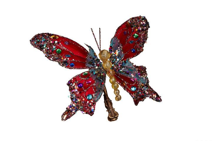 Christmas Tree Decoration - Red Sequin Butterfly Clip On