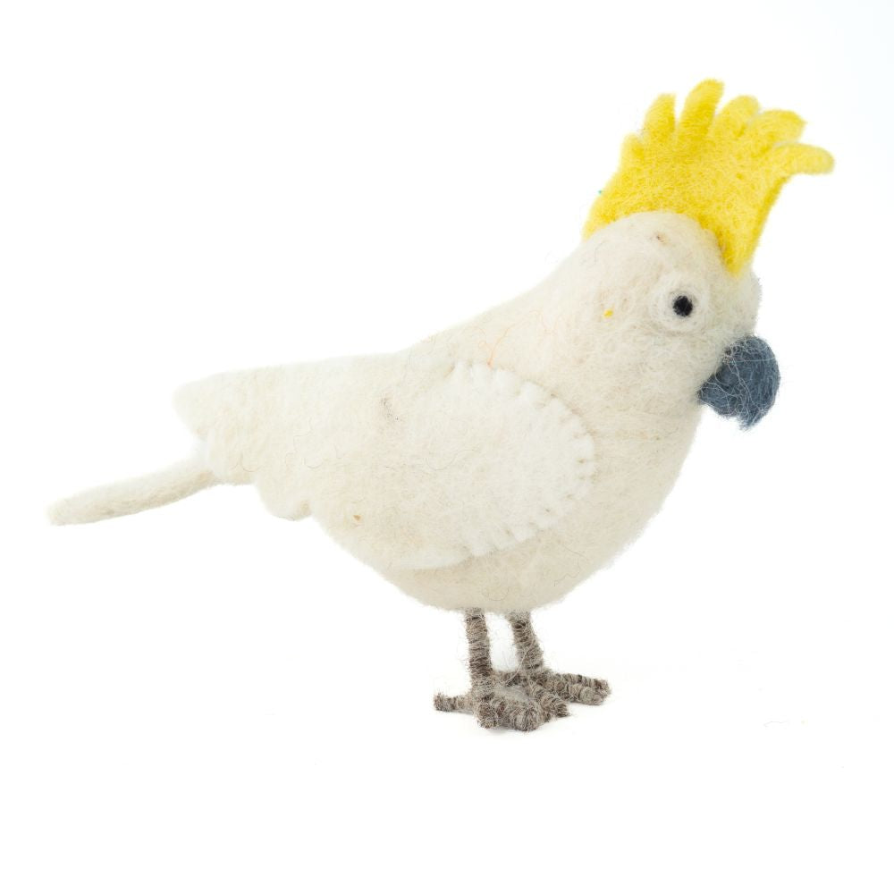 Handmade Felted Sulphur-Crested Cockatoo