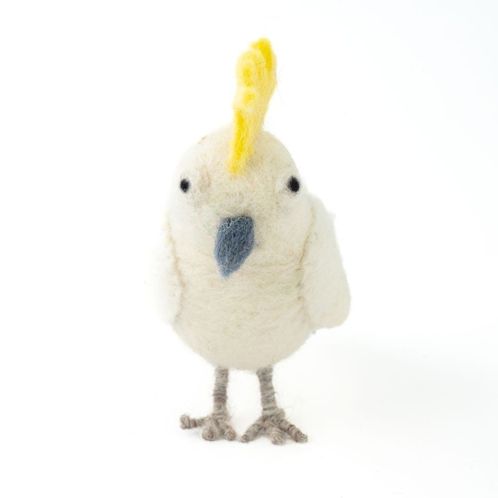 Handmade Felted Sulphur-Crested Cockatoo