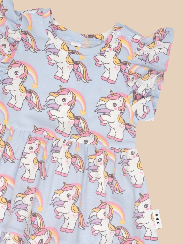 Huxbaby: Rainbow Unicorn Tier Dress - Ice Water