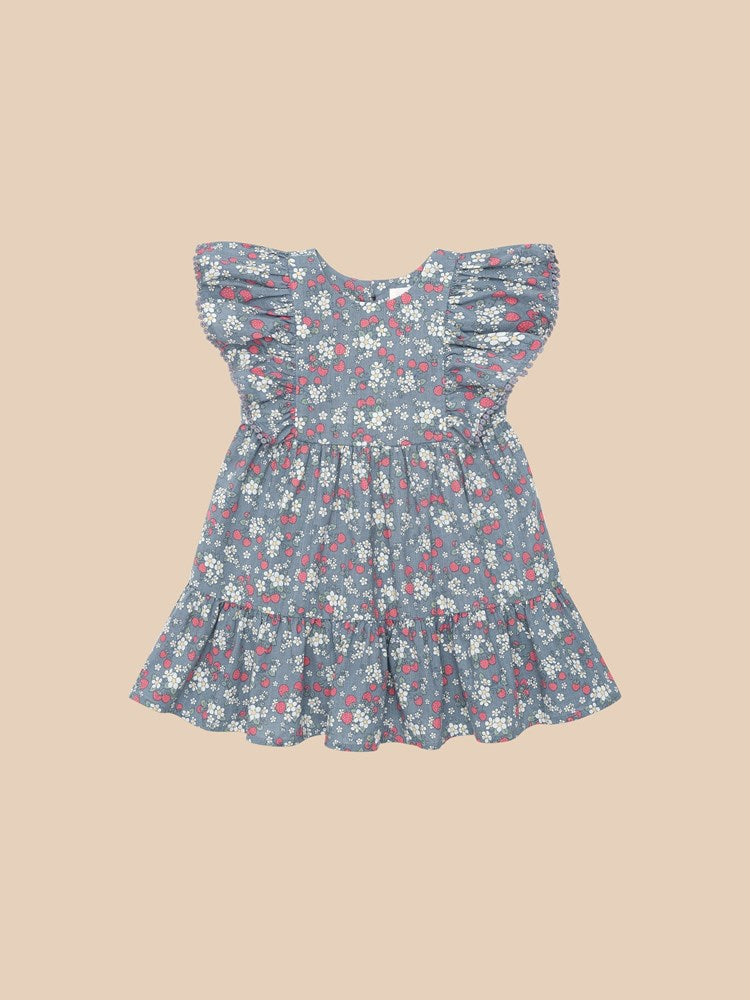 Huxbaby: Vintage Strawberry Frill Dress Dusty Blue
