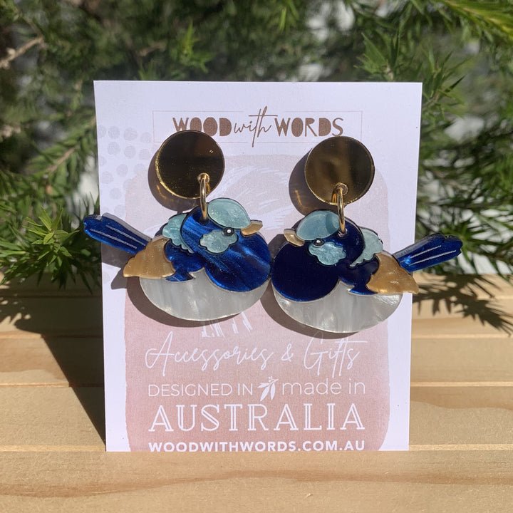 Wood With Words: Dangle Earrings Fairy Wren