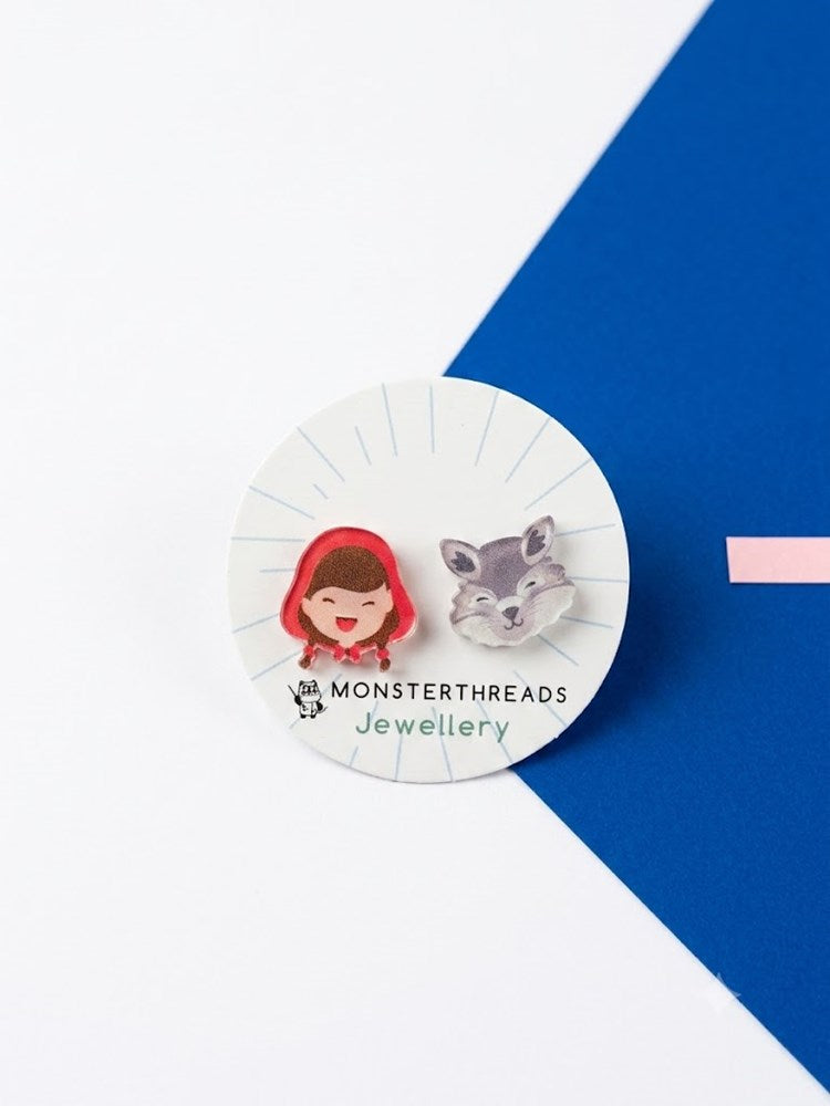 Earring Studs: Red Riding Hood & Wolf