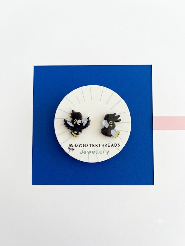 Earring Studs: Black Cockatoos