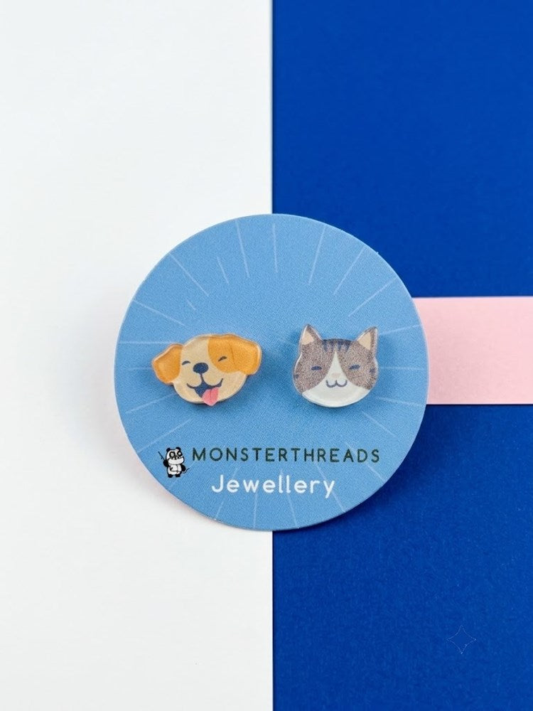Earring Studs: Cat + Dog