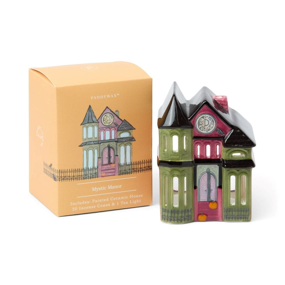 Paddywax: Mystic Manor Style Incense & Tea Light Holder Ceramic House - Palo Santo