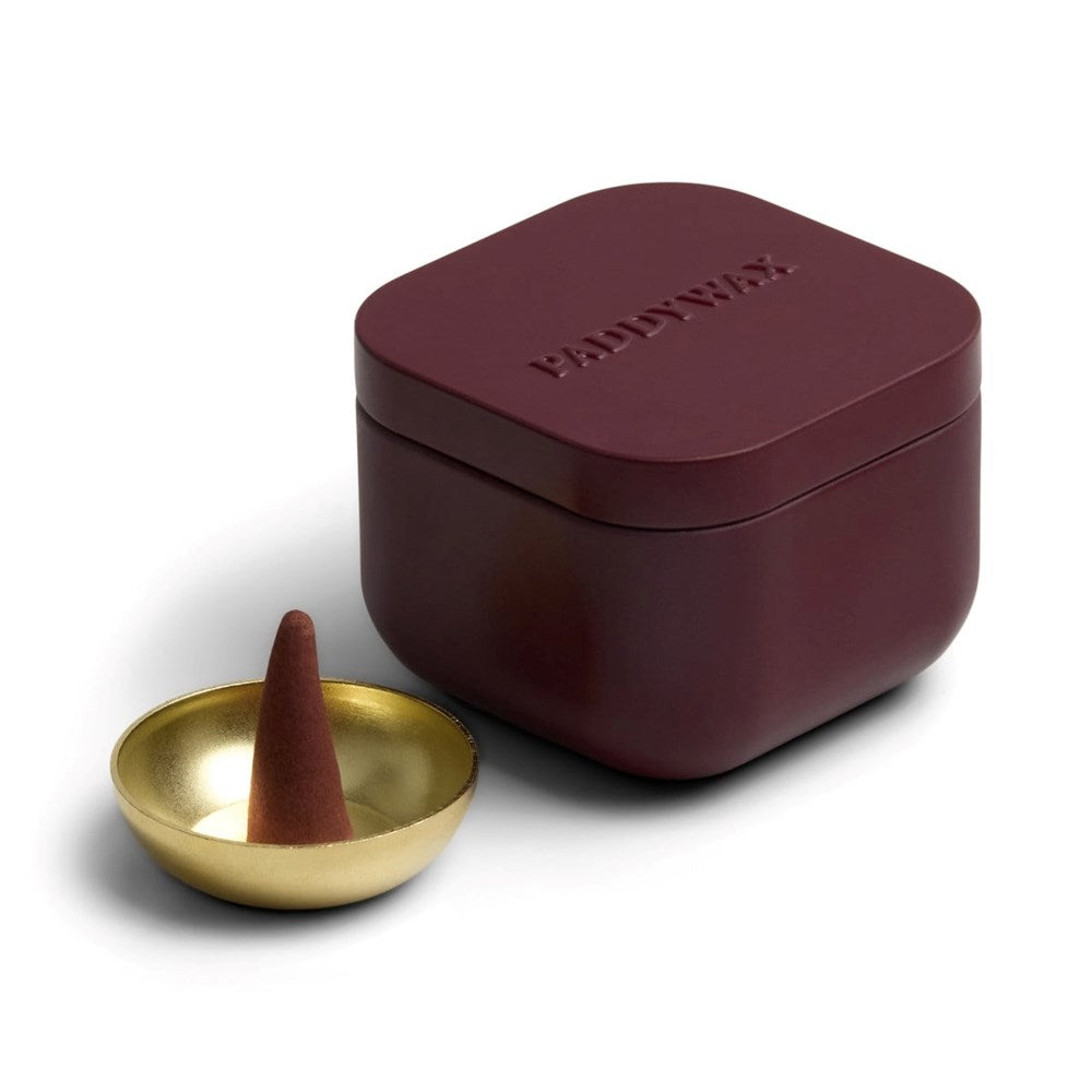 Black Fig & Olive Incense Cone Refill Set with Holder – Maroon Metal Tin