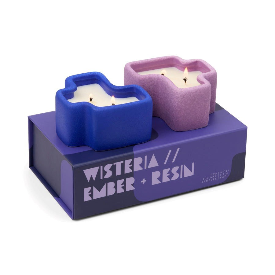 Jigsaw Candle Set White and Black Cobalt and Lavender :Wisteria & Ember + Resin