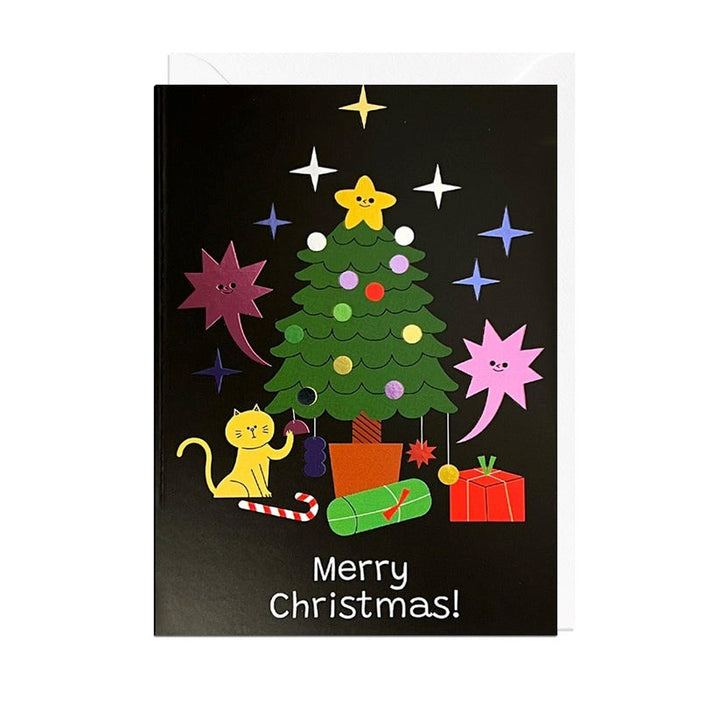 Jolly Awesome: Merry Christmas Cat Tree Foil Xmas Card