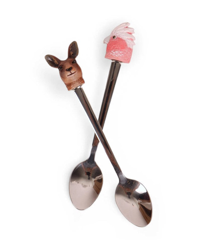 Resin Spoons Aussie Cuties Pink Galah & Kangaroo