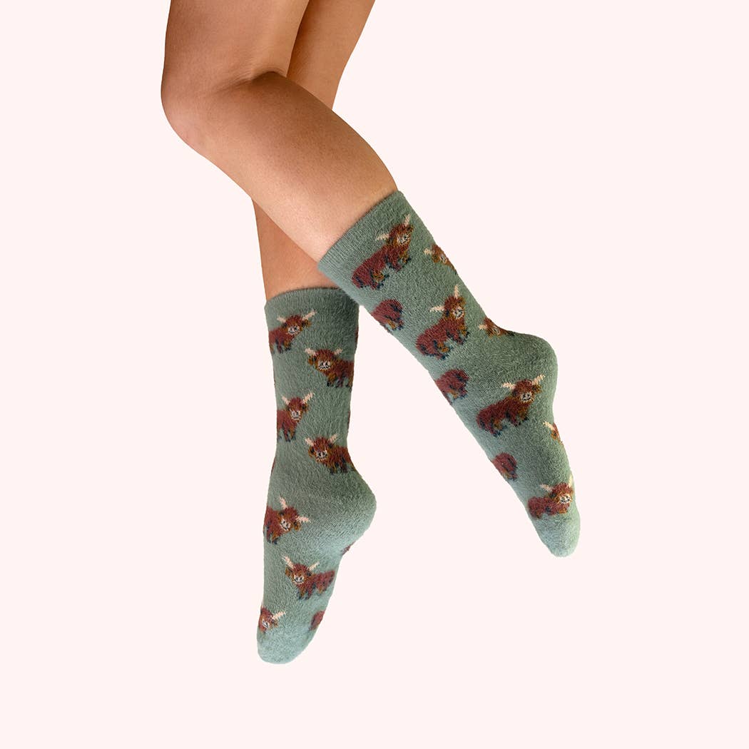 Powder Highland Cow Fuzzy Socks