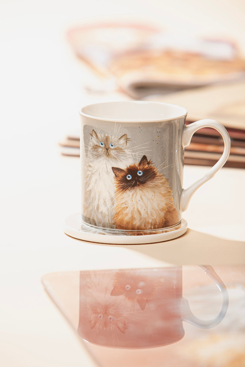 Ashdene Kim's Cats Sully & Bucky Mug & Coaster Set