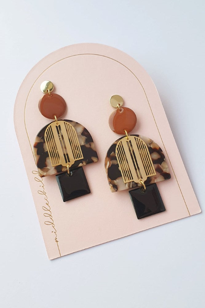 Gladstone Earrings - Black/Tan