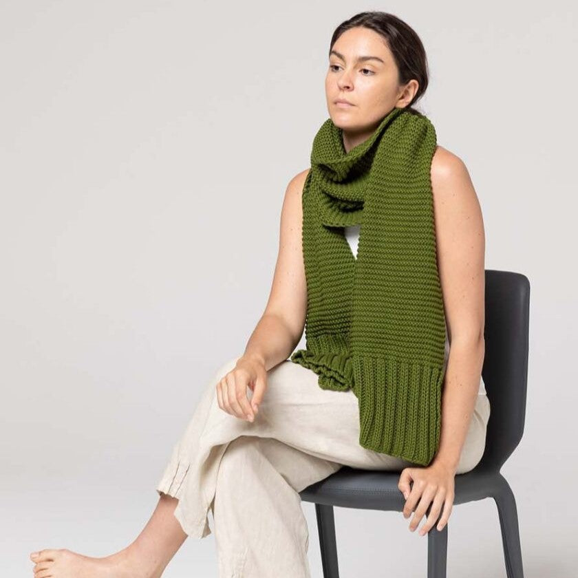Indus Design: Scarf Ribbed Hem Knit Basil Green