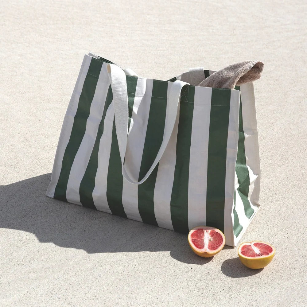 Sunnylife: Carryall Beach Bag The Vacay Olive Stripe