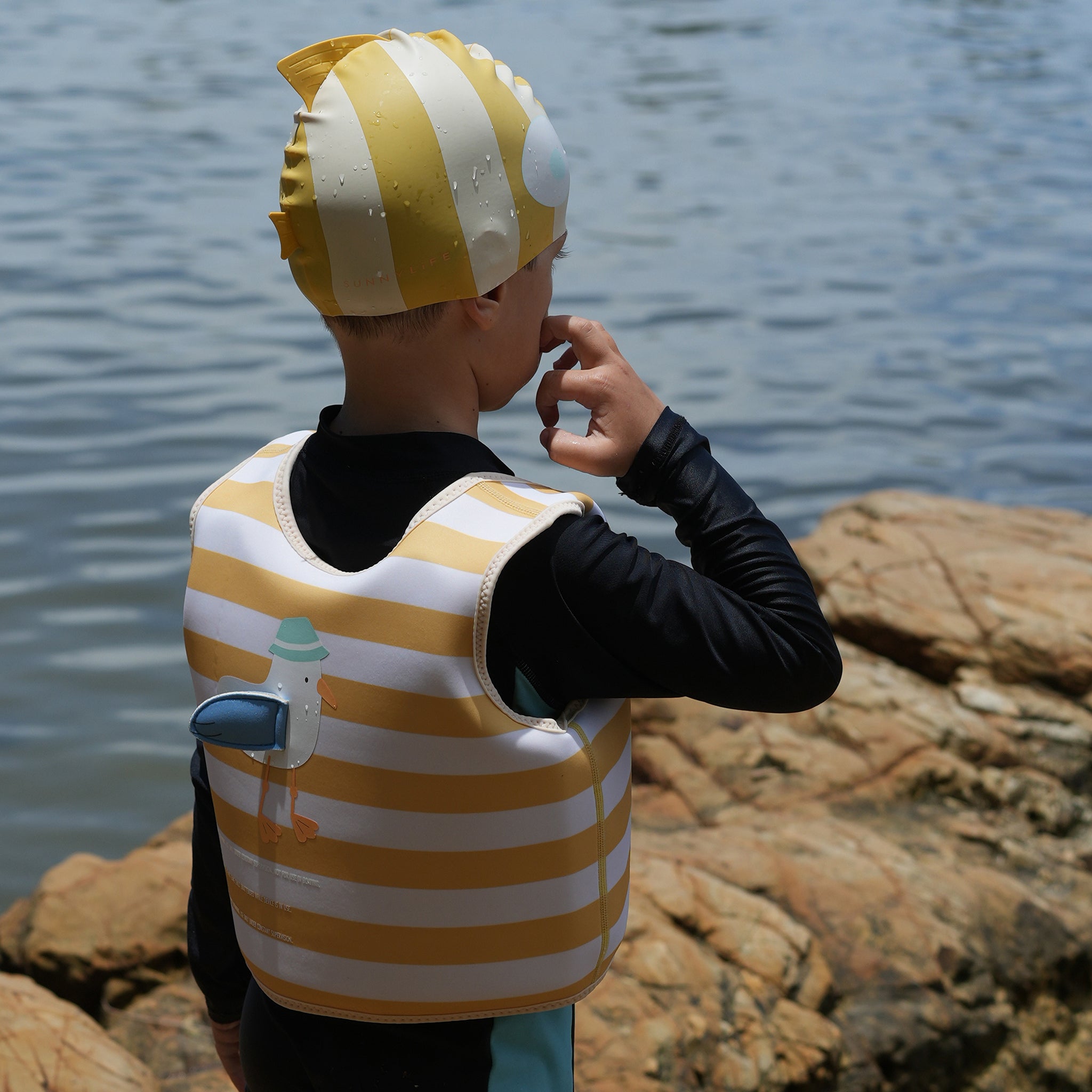 Sunnylife Sammy The Seagull Kids Swim Vest - Mustard Stripe Size 2-3