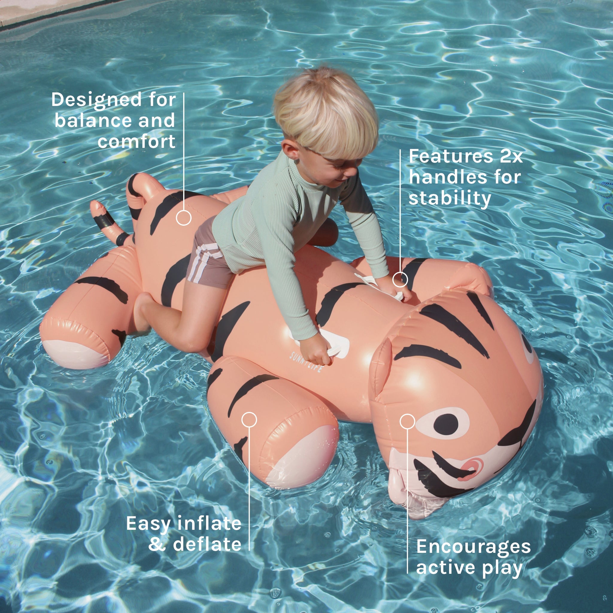 Sunnylife Kids Ride-On Float - Tino the Tiger Clay