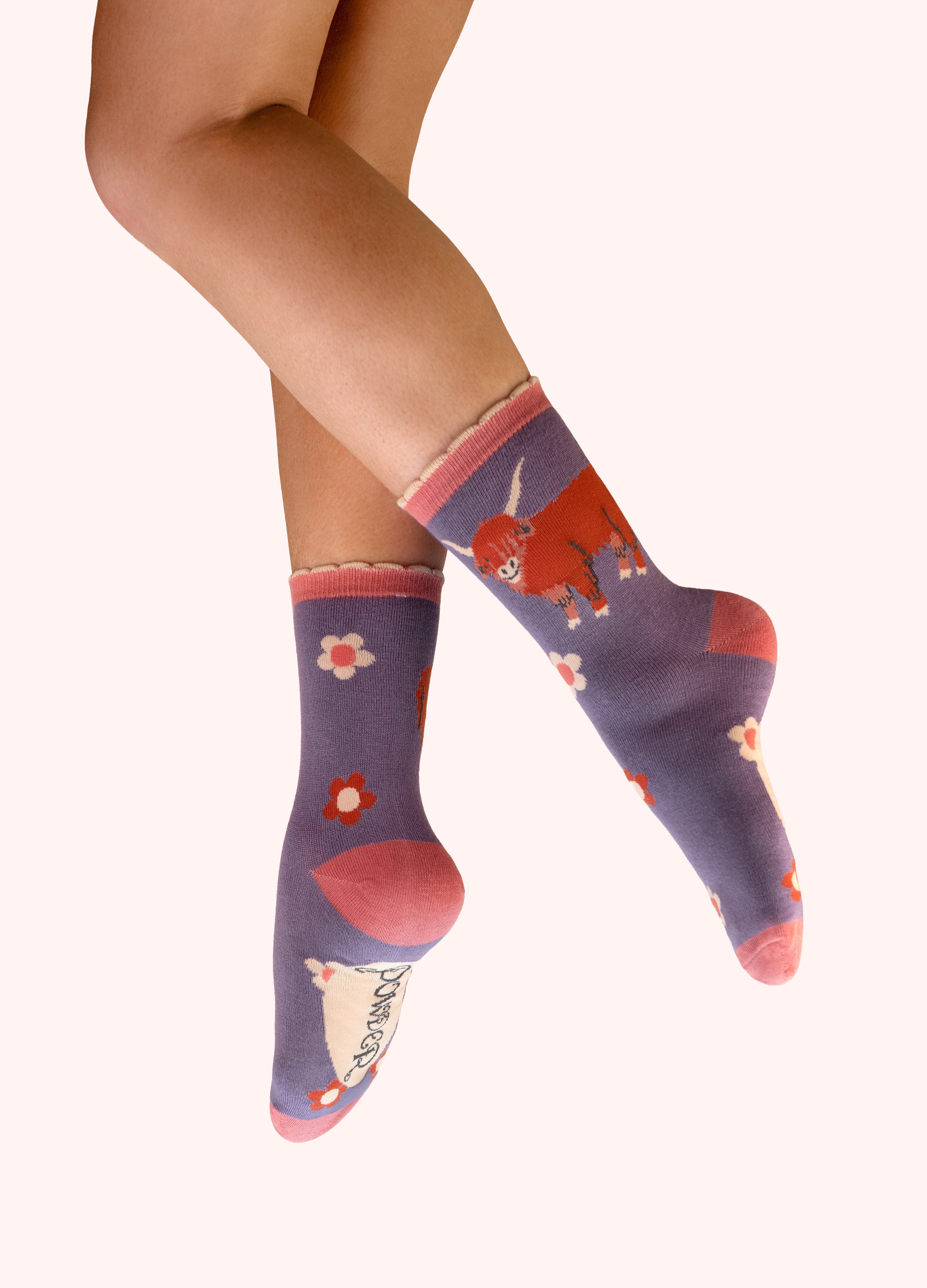 Powder Highland Cow Socks - Purple