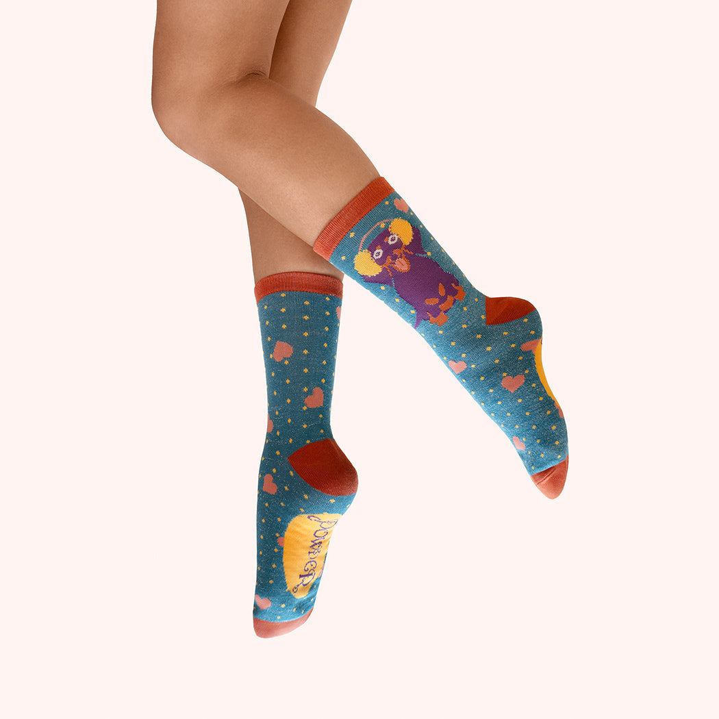 Powder Sausage Dog Glitter Socks