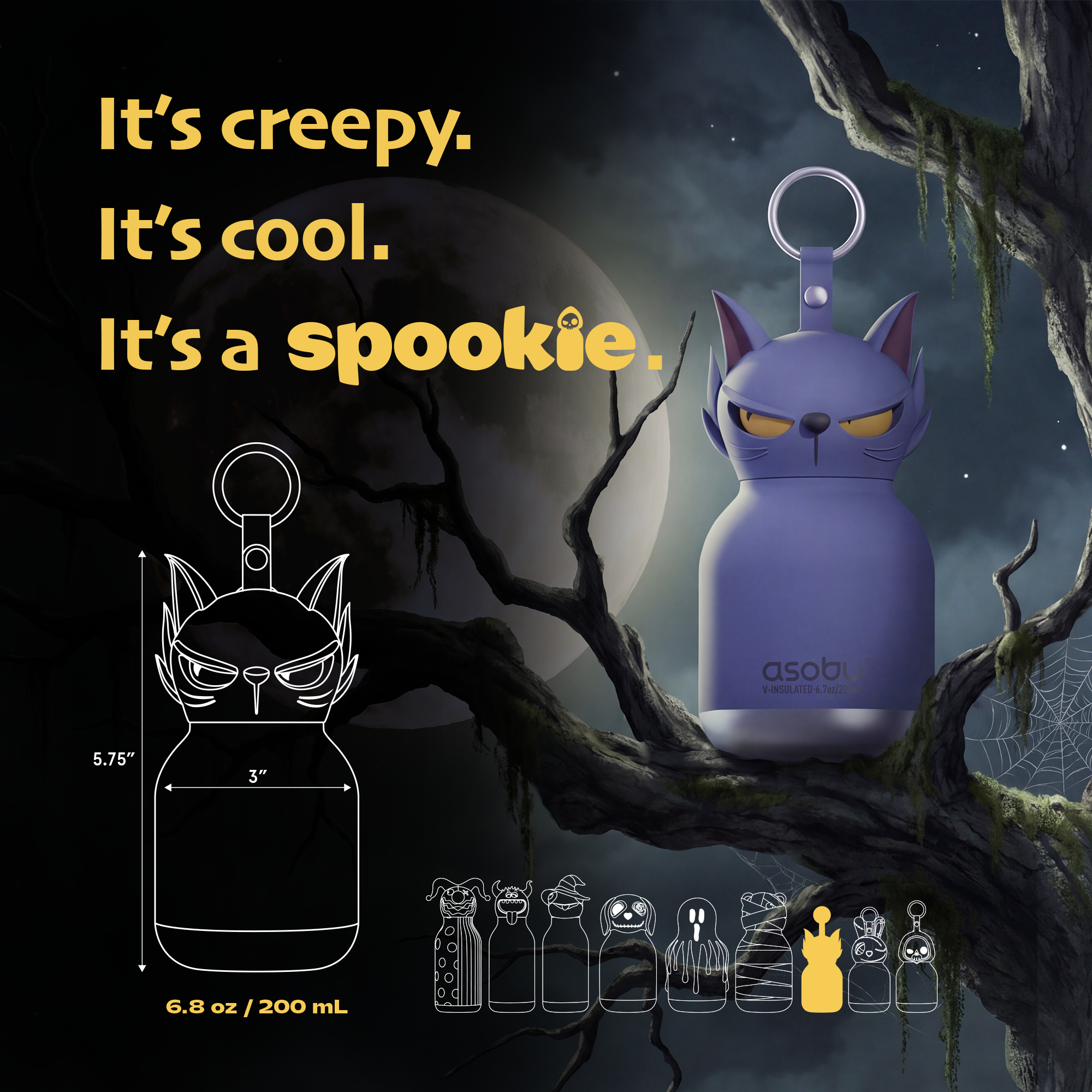 Asobu Spookie Bottle Mini 200ml - Phantom Cat