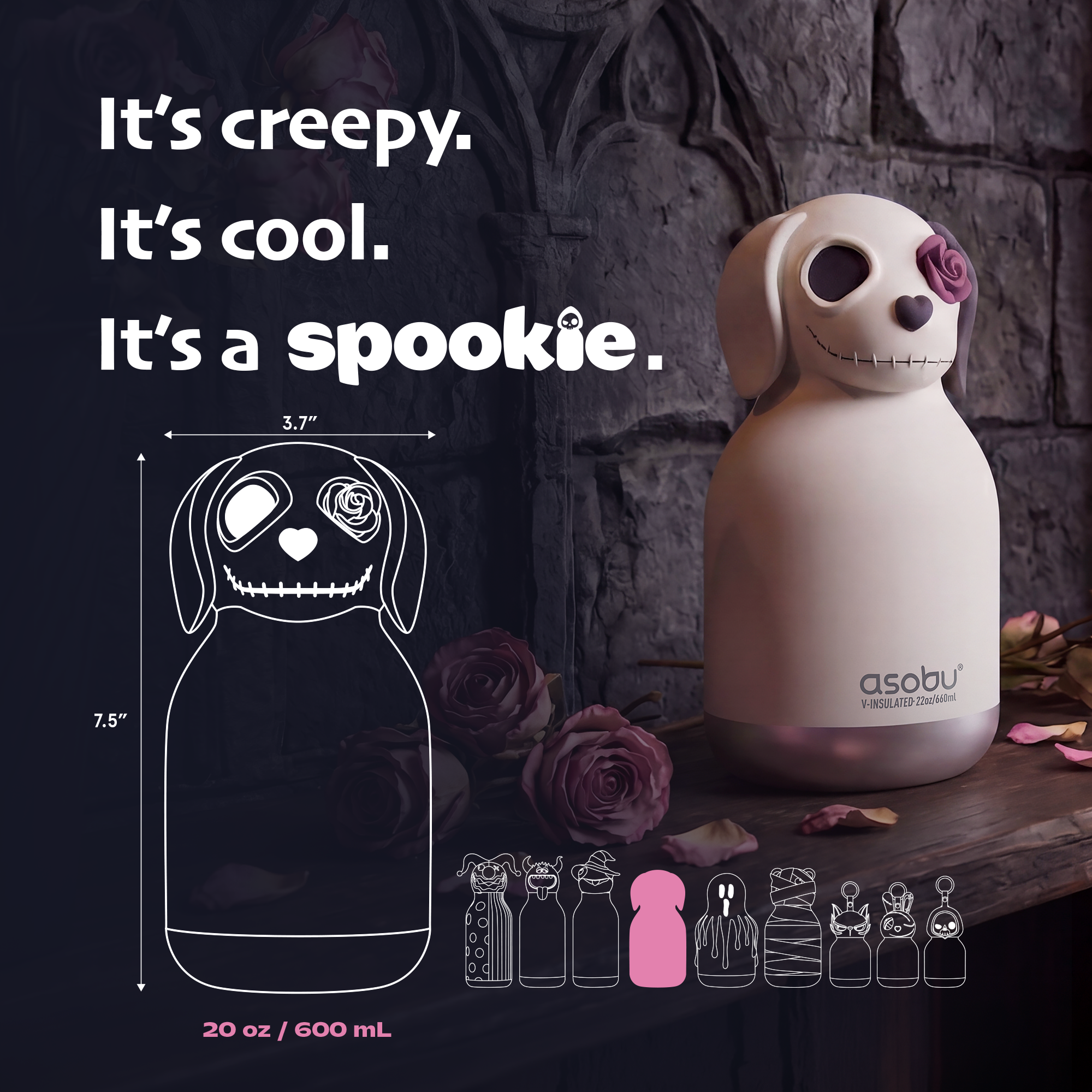 Asobu Spookie Water Bottle 660ml - Undead Dog